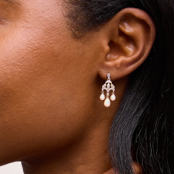 Lab-Created Opal and White Lab-Created Sapphire Drop Pendant and Earrings Set in Sterling Silver with 14K Gold Plate