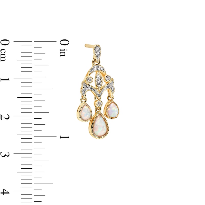 Main Image 4 of Lab-Created Opal and White Lab-Created Sapphire Drop Pendant and Earrings Set in Sterling Silver with 14K Gold Plate