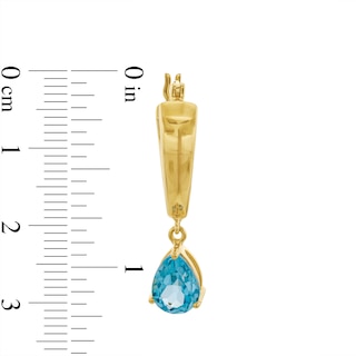 Pear-Shaped Swiss Blue Topaz Solitaire Dangle Hoop Earrings in Sculpted Hollow 14K Gold