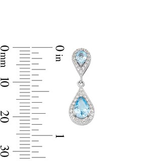 Pear-Shaped Swiss Blue Topaz and White Lab-Created Sapphire Drop Pendant and Earrings Set in Sterling Silver