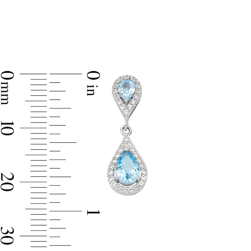 Main Image 4 of Pear-Shaped Swiss Blue Topaz and White Lab-Created Sapphire Drop Pendant and Earrings Set in Sterling Silver