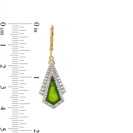 Kite-Shaped Jade and 0.70 CT. T.W. Diamond Frame Fan Drop Earrings in 14K Gold
