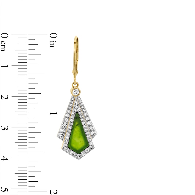 Main Image 3 of Kite-Shaped Jade and 0.70 CT. T.W. Diamond Frame Fan Drop Earrings in 14K Gold