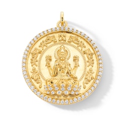 0.50 CT. T.W. Diamond Frame Mahalaxmi Medallion Necklace Charm in 18K Gold