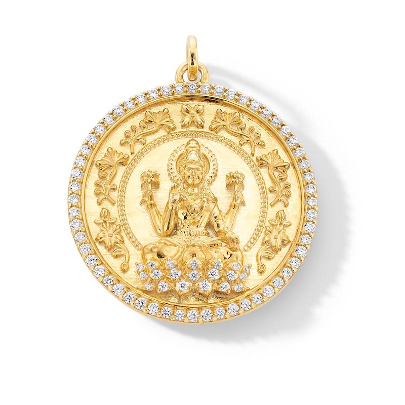Main Image 1 of 0.50 CT. T.W. Diamond Frame Mahalaxmi Medallion Necklace Charm in 18K Gold