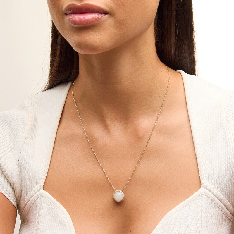 Main Image 3 of 12.0mm Green and White Jade with 0.50 CT. T.W. Diamond Frame Reversible Bolo Necklace in 14K Gold - 26"