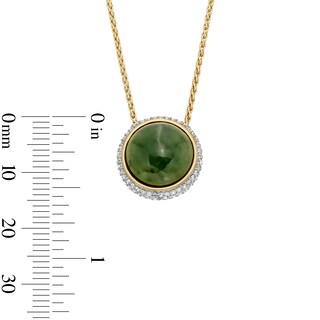 12.0mm Green and White Jade with 0.50 CT. T.W. Diamond Frame Reversible Bolo Necklace in 14K Gold - 26"