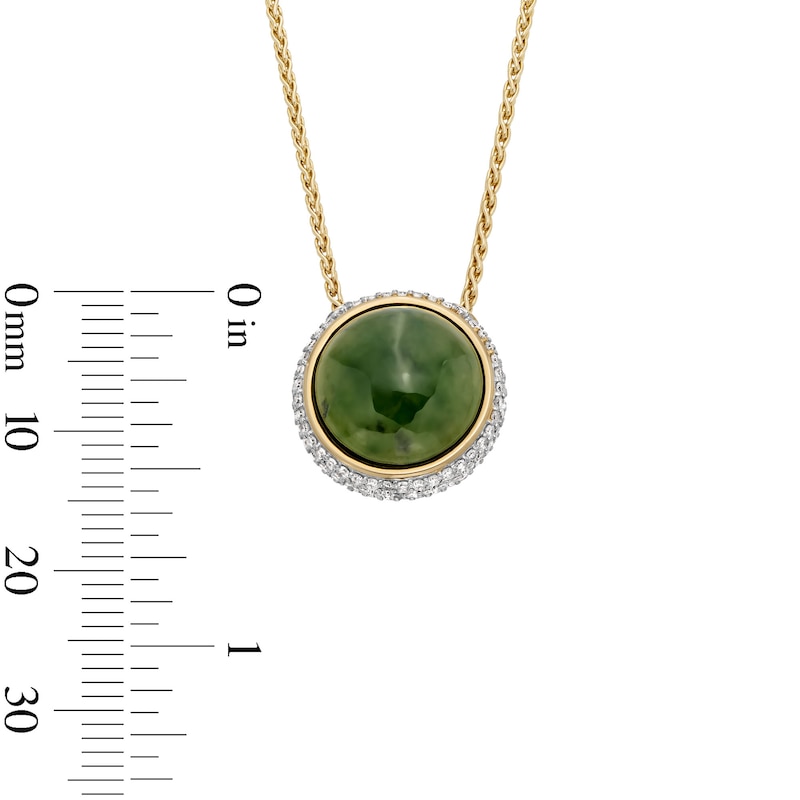 Main Image 4 of 12.0mm Green and White Jade with 0.50 CT. T.W. Diamond Frame Reversible Bolo Necklace in 14K Gold - 26"