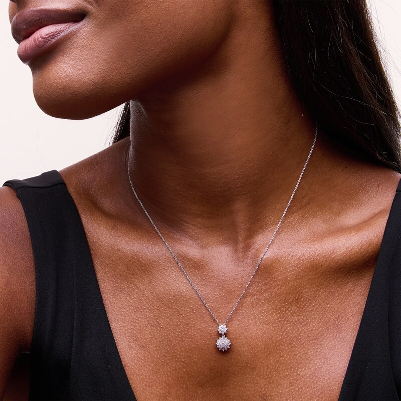Main Image 2 of 0.50 CT. T.W. Certified Lab-Created Multi-Diamond Double Sunburst Drop Pendant in 10K White Gold (F/SI2)