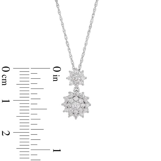 0.50 CT. T.W. Certified Lab-Created Multi-Diamond Double Sunburst Drop Pendant in 10K White Gold (F/SI2)