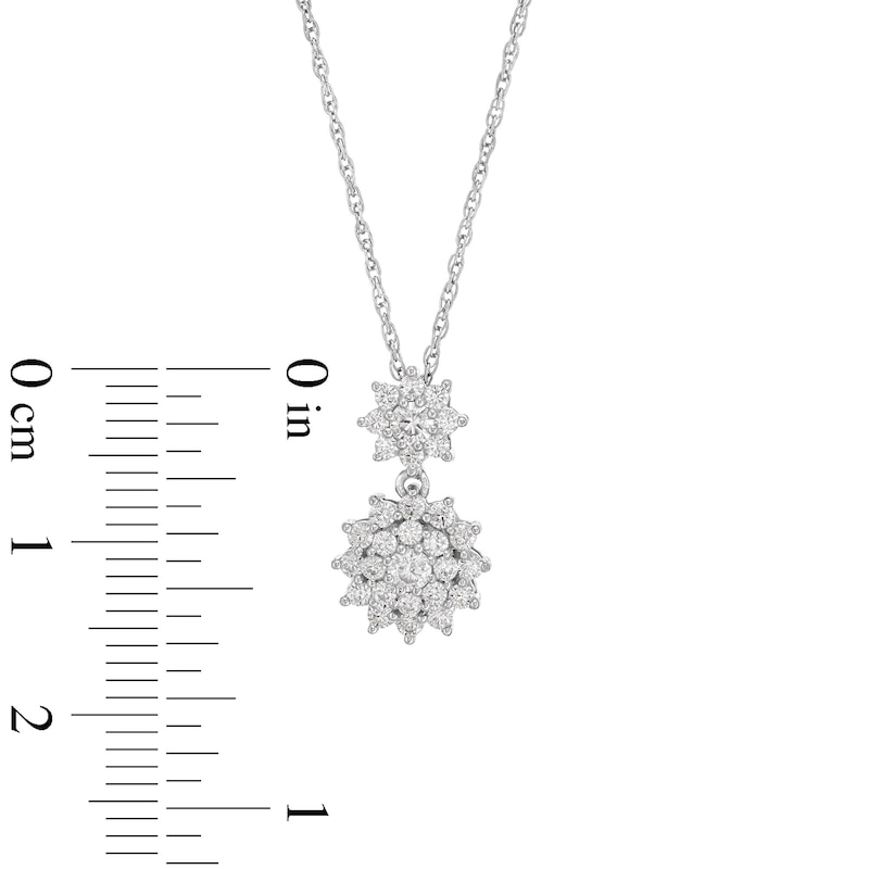Main Image 3 of 0.50 CT. T.W. Certified Lab-Created Multi-Diamond Double Sunburst Drop Pendant in 10K White Gold (F/SI2)