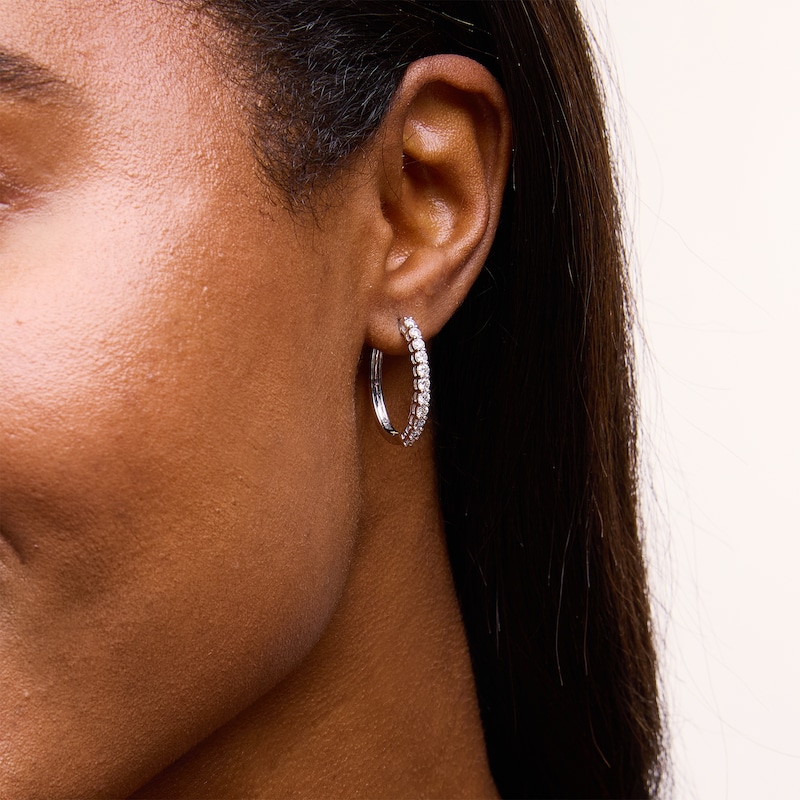Main Image 2 of 1.00 CT. T.W. Certified Lab-Grown Diamond Hoop Earrings in Sterling Silver (F/SI2)