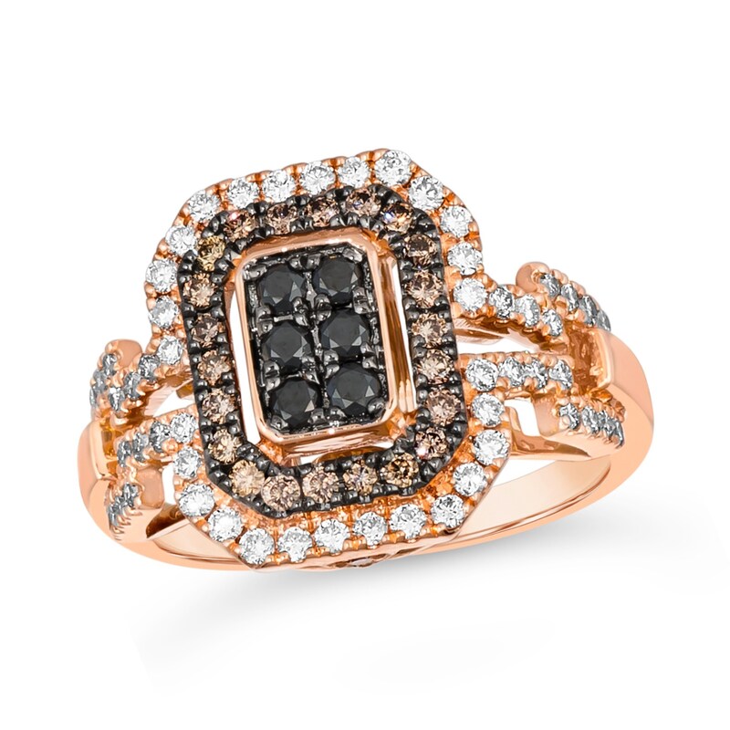 Previously Owned - Le Vian® 1.01 CT. T.W. Emerald-Shaped Tri-Colour Multi-Diamond Double Frame Ring in 14K Strawberry Gold®