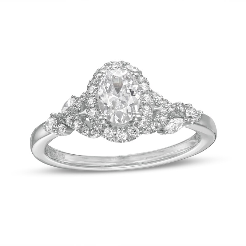 Previously Owned - Vera Wang Love Collection 0.69 CT. T.W. Oval Diamond Frame Engagement Ring in 14K White Gold