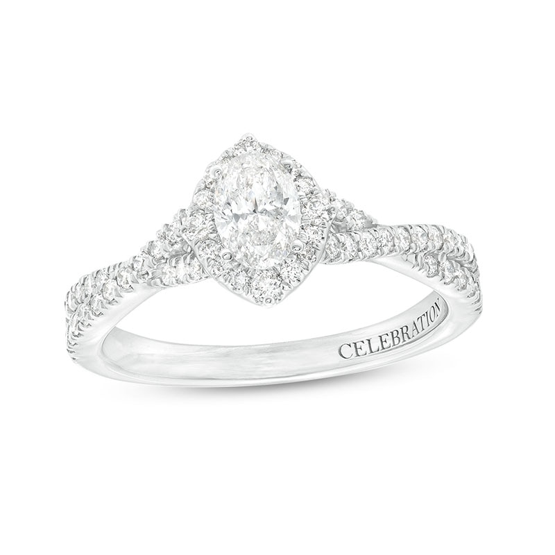 Previously Owned - Celebration Infinite™ Canadian Certified Oval Centre Diamond 0.80 CT. T.W. Frame Engagement Ring in 14K White Gold