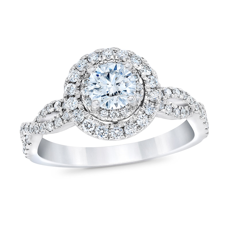 Previously Owned - Royal Asscher® 1.00 CT. T.W. Diamond Double Frame Twist Shank Engagement Ring in 14K White Gold