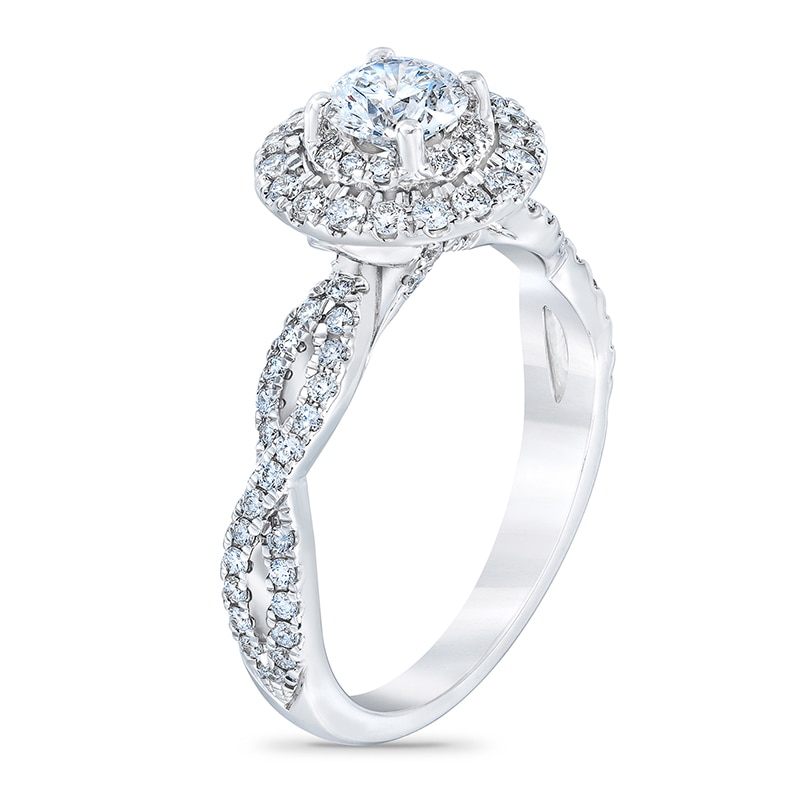 Previously Owned - Royal Asscher® 1.00 CT. T.W. Diamond Double Frame Twist Shank Engagement Ring in 14K White Gold