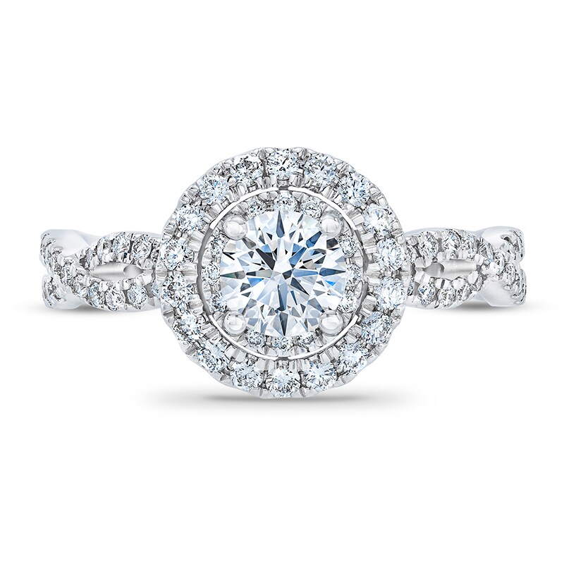 Previously Owned - Royal Asscher® 1.00 CT. T.W. Diamond Double Frame Twist Shank Engagement Ring in 14K White Gold