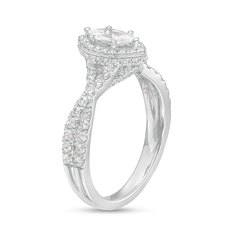 Previously Owned - 1.00 CT. T.W. Certified Canadian Marquise Diamond Frame Twist Shank Engagement Ring in 14K White Gold (I/SI2)