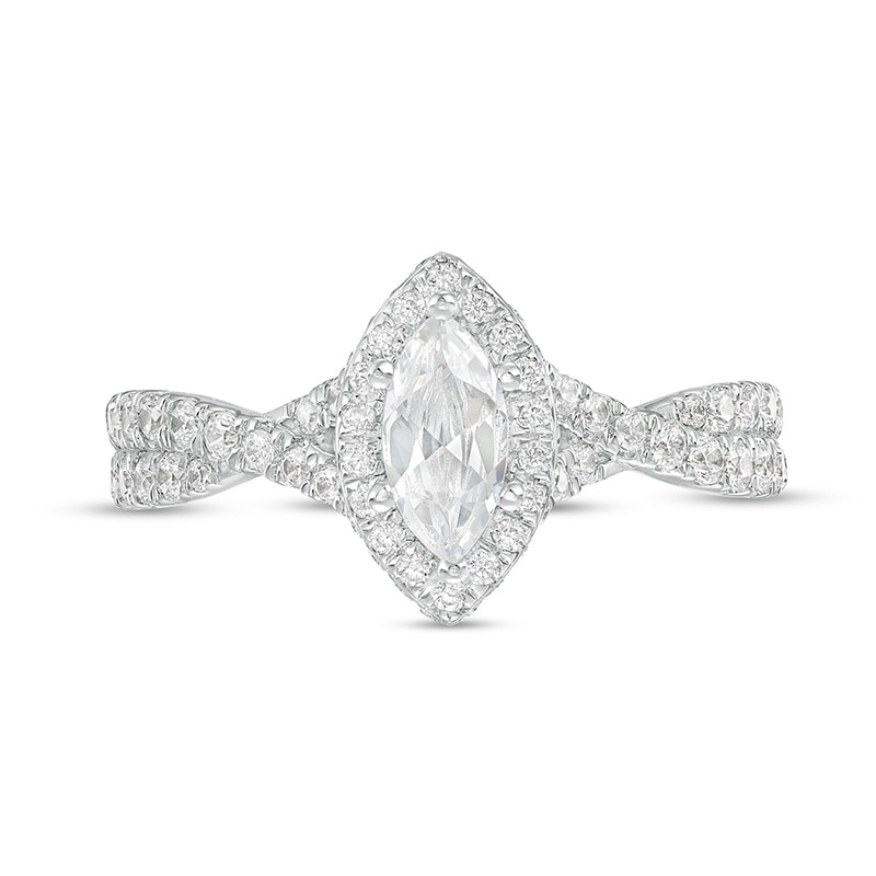 Previously Owned - 1.00 CT. T.W. Certified Canadian Marquise Diamond Frame Twist Shank Engagement Ring in 14K White Gold (I/SI2)