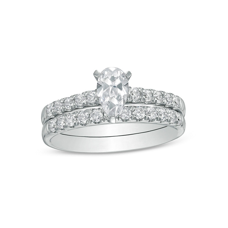 Previously Owned - 1.00 CT. T.W. Certified Canadian Pear-Shaped Diamond Bridal Set in 14K White Gold (I/I1)