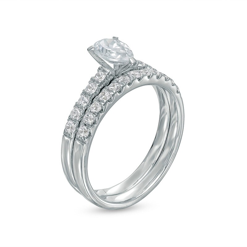 Previously Owned - 1.00 CT. T.W. Certified Canadian Pear-Shaped Diamond Bridal Set in 14K White Gold (I/I1)