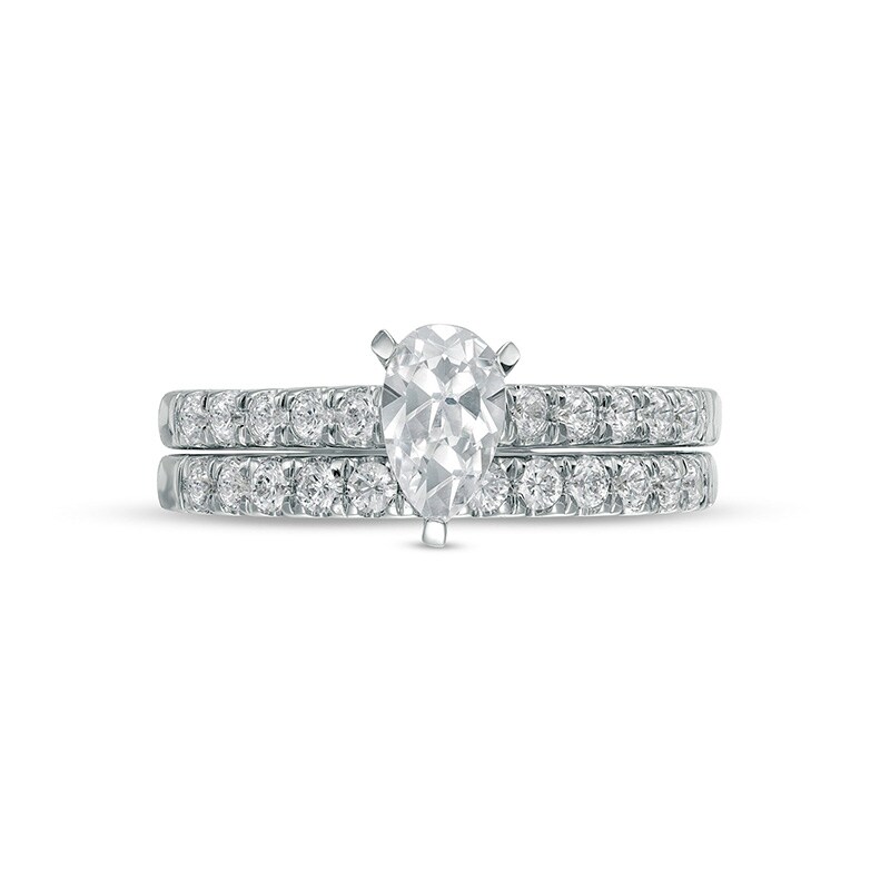 Previously Owned - 1.00 CT. T.W. Certified Canadian Pear-Shaped Diamond Bridal Set in 14K White Gold (I/I1)