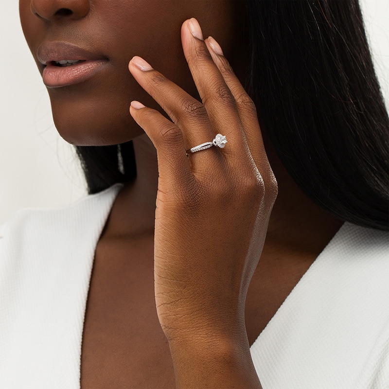 Previously Owned - Kleinfeld® 0.69 CT. T.W. Diamond Frame Split Shank Engagement Ring in 14K White Gold