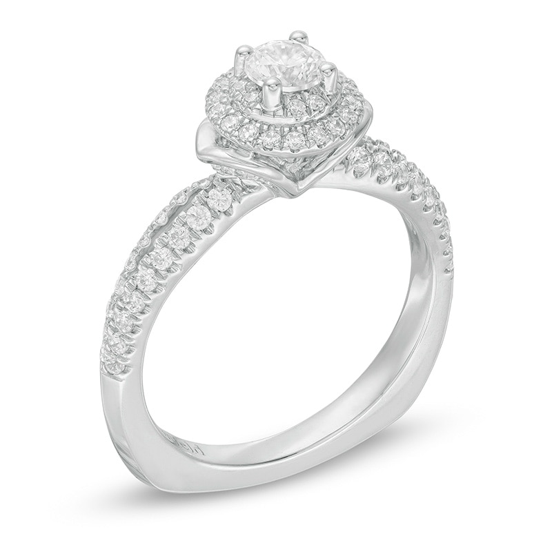 Previously Owned - Kleinfeld® 0.69 CT. T.W. Diamond Frame Split Shank Engagement Ring in 14K White Gold