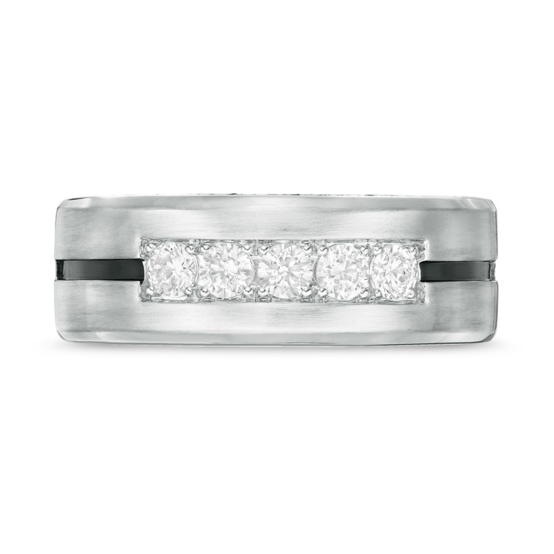 Previously Owned - Vera Wang Men's 0.69 CT. T.W. Black and White Diamond Five Stone Wedding Band in 14K White Gold
