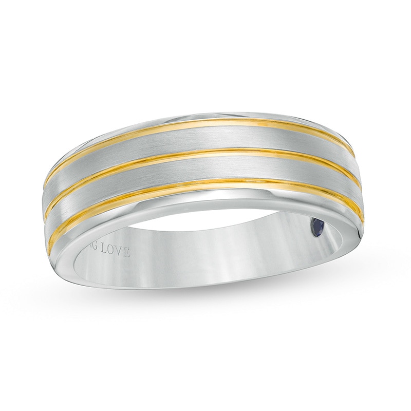 Previously Owned - Vera Wang Men's Grooved Wedding Band in 14K Two-Tone Gold