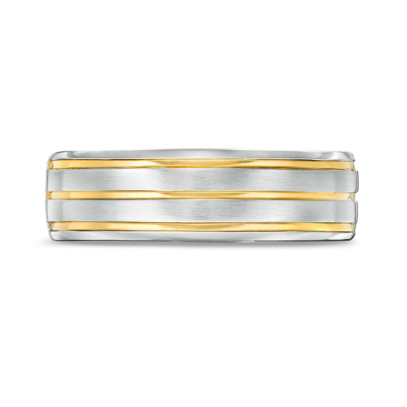Previously Owned - Vera Wang Men's Grooved Wedding Band in 14K Two-Tone Gold