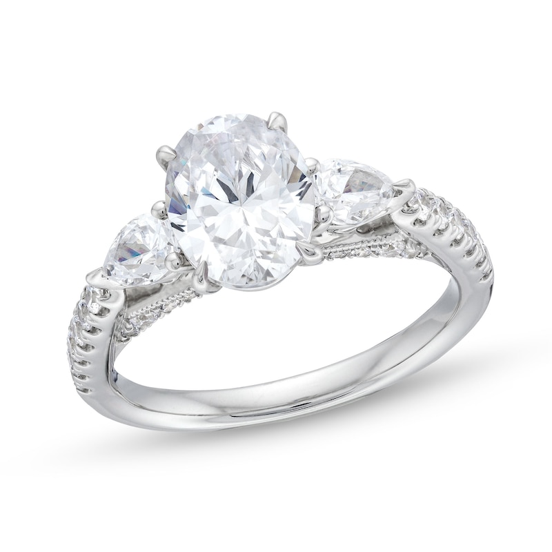 Previously Owned - 2.25 CT. T.W. Oval Certified Lab-Grown Diamond Sideways Three Stone Engagement Ring in 18K White Gold (F/VS2)