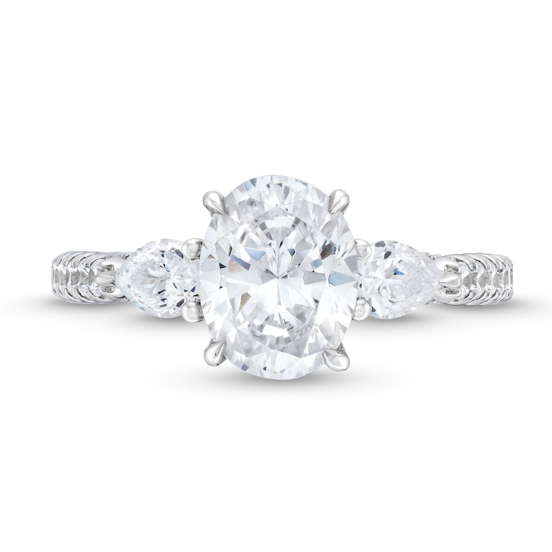 Previously Owned - 2.25 CT. T.W. Oval Certified Lab-Grown Diamond Sideways Three Stone Engagement Ring in 18K White Gold (F/VS2)