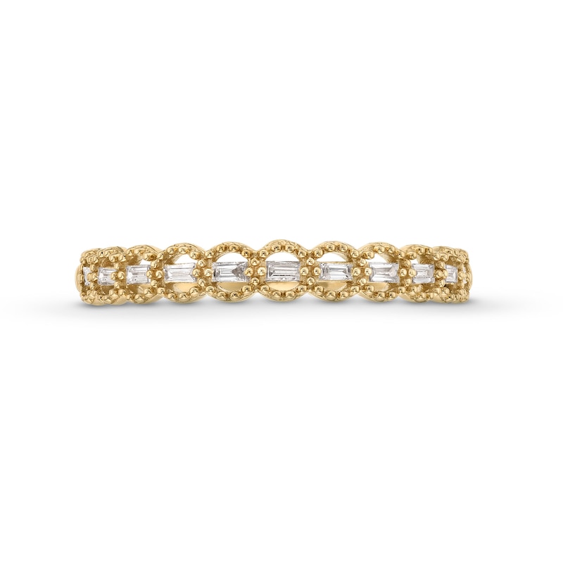 Main Image 4 of 0.065 CT. T.W. Baguette Diamond Scallop Edge Vintage-Style Stackable Anniversary Band in 10K Gold