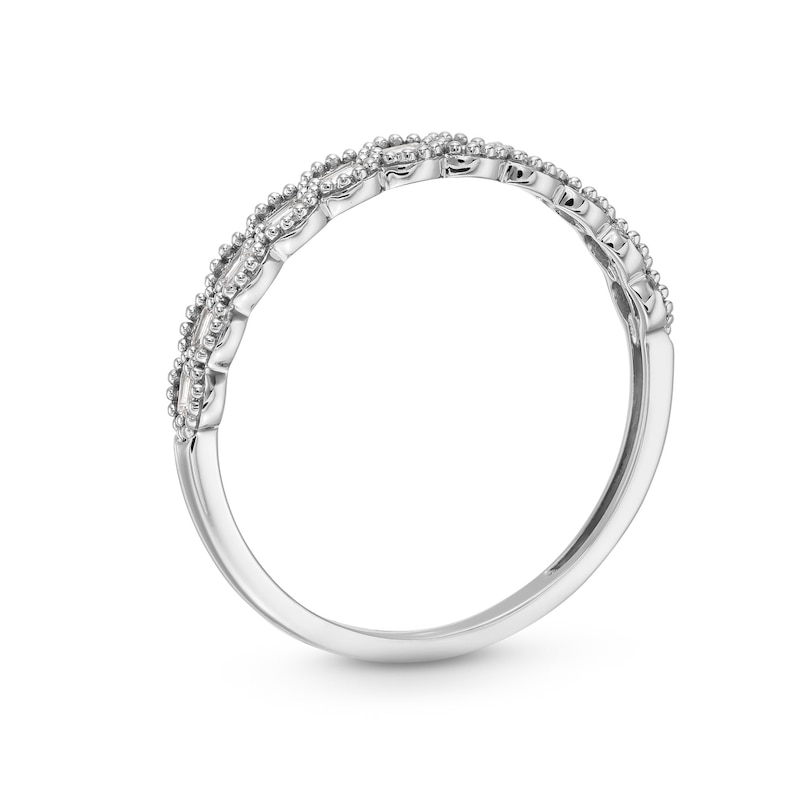Main Image 3 of 0.065 CT. T.W. Baguette Diamond Scallop Edge Vintage-Style Stackable Anniversary Band in 10K White Gold