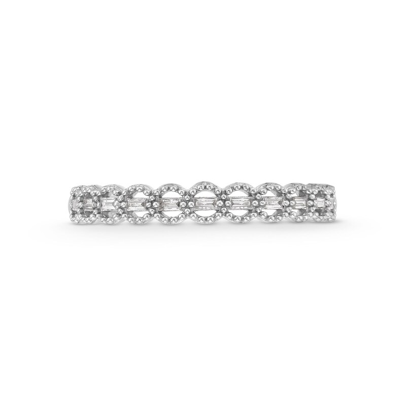 Main Image 4 of 0.065 CT. T.W. Baguette Diamond Scallop Edge Vintage-Style Stackable Anniversary Band in 10K White Gold