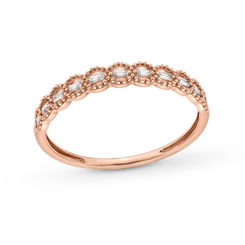 Main Image 1 of 0.065 CT. T.W. Baguette Diamond Scallop Edge Vintage-Style Stackable Anniversary Band in 10K Rose Gold