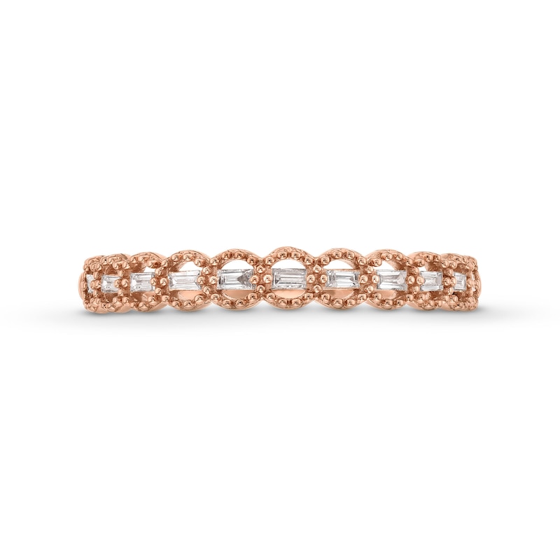Main Image 4 of 0.065 CT. T.W. Baguette Diamond Scallop Edge Vintage-Style Stackable Anniversary Band in 10K Rose Gold