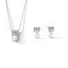 Thumbnail Image 1 of 6.0-8.0mm Freshwater Cultured Pearl and White Lab-Created Sapphire Bow Necklace and Drop Earrings Set in Sterling Silver