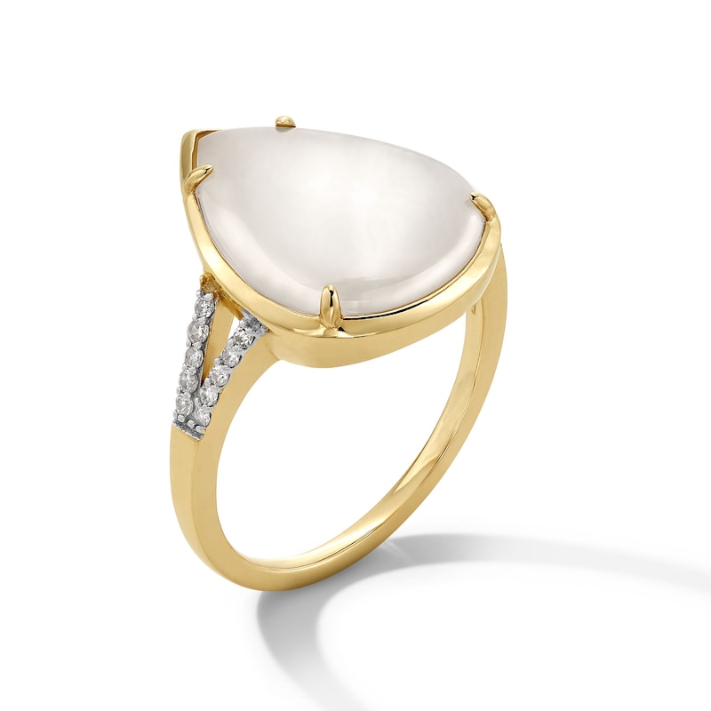 Main Image 3 of Pear-Shaped White Jade and 0.10 CT. T.W. Diamond Split Shank Ring in 14K Gold