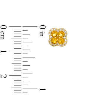 Citrine and White Lab-Created Sapphire Frame Clover Pendant and Stud Earrings Set in Sterling Silver with 14K Gold Plate