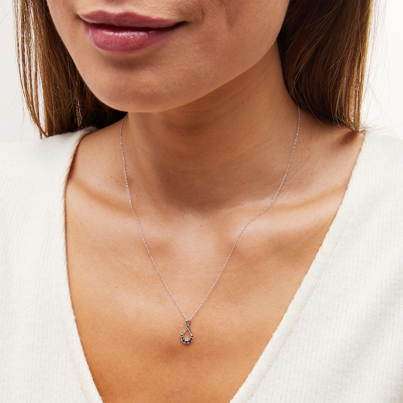 Main Image 2 of Graduated Blue Sapphire Infinity Pendant in 10K White Gold