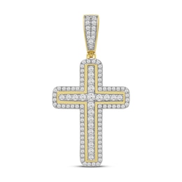 1.50 CT. T.W. Diamond Cross Rounded Border Necklace Charm in 10K Gold