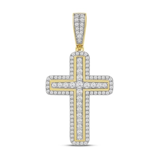 1.50 CT. T.W. Diamond Cross Rounded Border Necklace Charm in 10K Gold