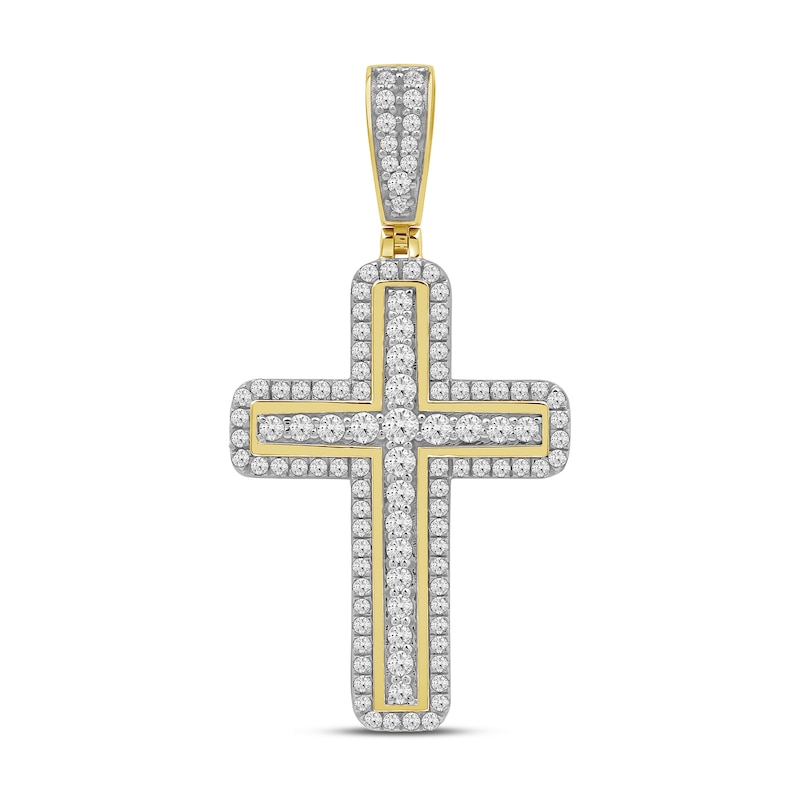 1.50 CT. T.W. Diamond Cross Rounded Border Necklace Charm in 10K Gold