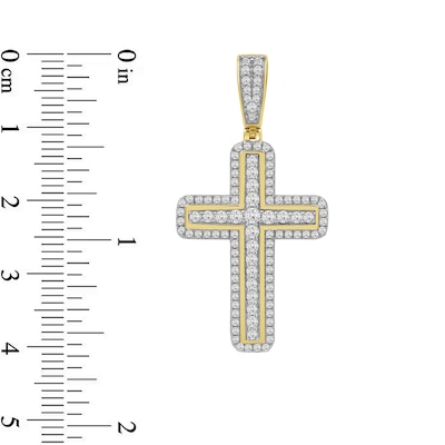 1.50 CT. T.W. Diamond Cross Rounded Border Necklace Charm in 10K Gold