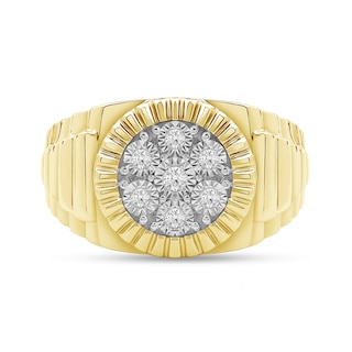0.15 CT. T.W. Multi-Diamond Coin-Edge Frame Ribbed Shank Ring in 10K Gold