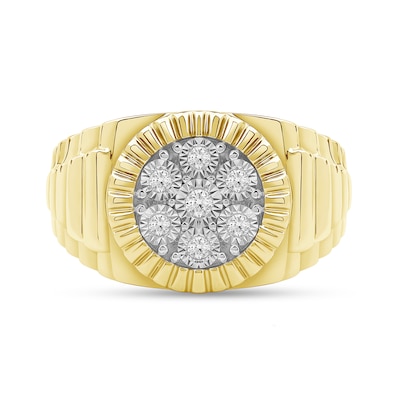 0.15 CT. T.W. Multi-Diamond Coin-Edge Frame Ribbed Shank Ring in 10K Gold