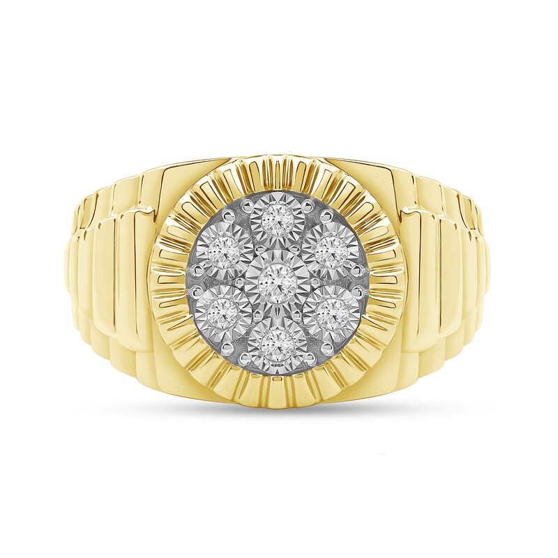 0.15 CT. T.W. Multi-Diamond Coin-Edge Frame Ribbed Shank Ring in 10K Gold